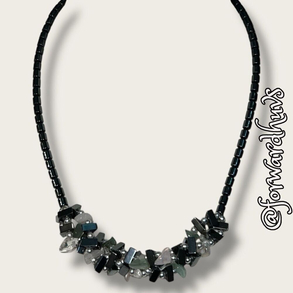 Bundle Sale 3 for $15 | Hematite Chip and Quartz Necklace – 16” with Barrel Clas